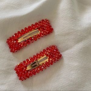 Red Pearl Hair Clips